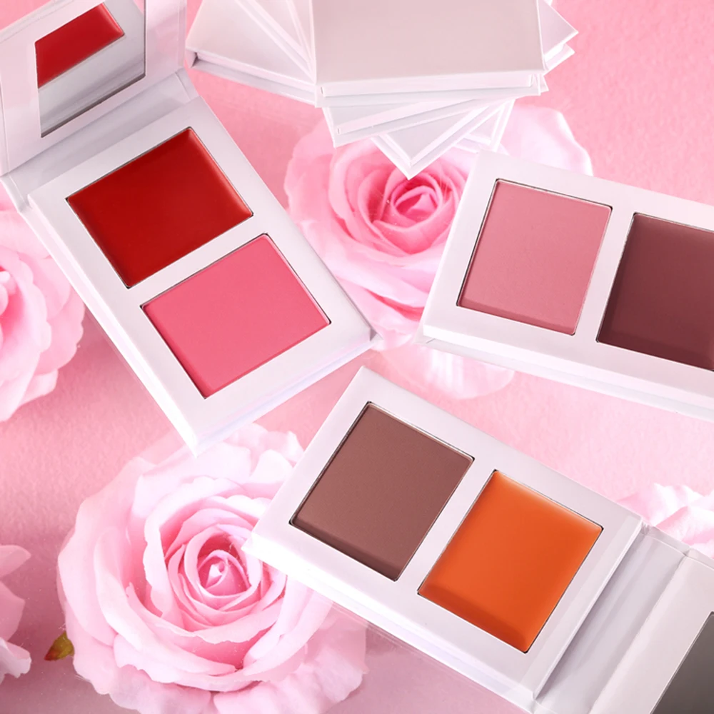 7-Farben-Private-Label-Rouge-Creme, individuelles Logo, Rouge Rouge, zweifarbiges cremiges Puder, All-in-One, natürliches Pigment, wasserfestes Make-up