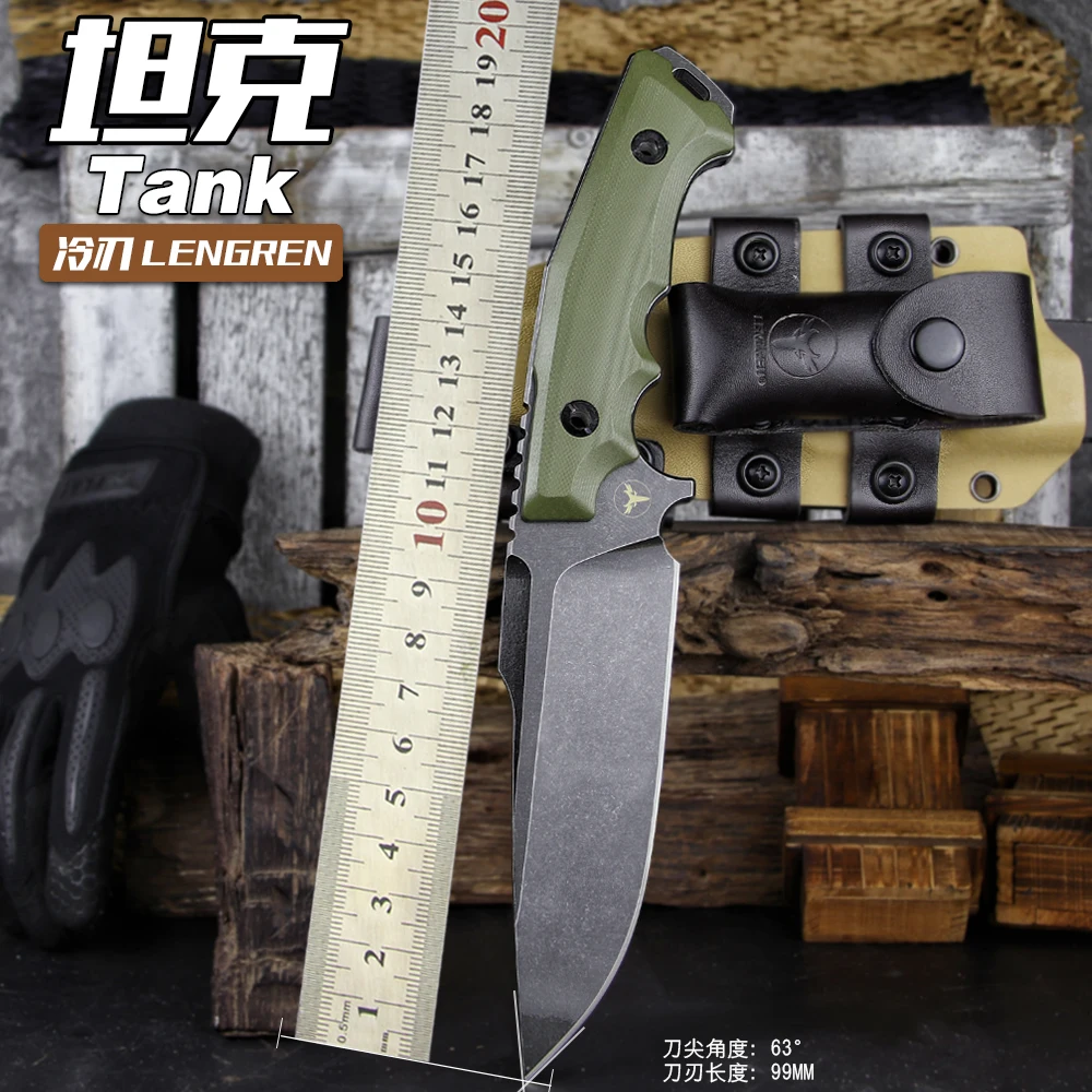 【Tank】Full Tang Heavy Fixed Blade Multifunctional Sharp Tactical Knife Sleipner Steel For Camping Hunting