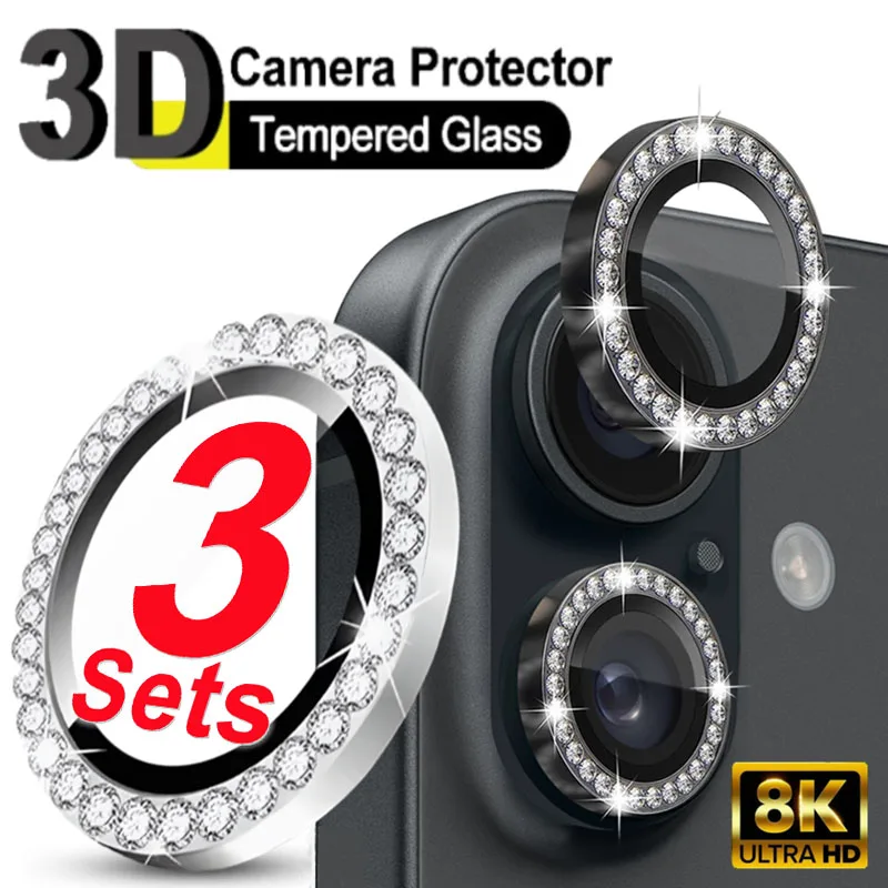 1/2/3 مجموعات الماس عدسة الكاميرا حامي آيفون 17 الهواء برو ماكس 17PM بلينغ حلقة معدنية 9H زجاج عدسة حامي غطاء آيفون 17