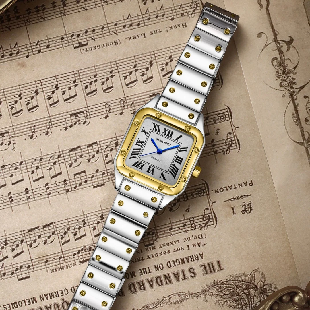 สแควร์ผู้หญิงนาฬิกาสุภาพสตรีควอตซ์นาฬิกานาฬิกาข้อมือหญิงสแตนเลสสตีลไม้ไผ่ Casual Lady นาฬิกานาฬิกา Relogio Feminino