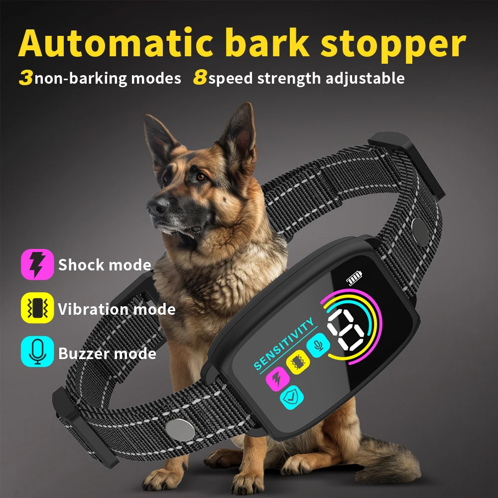 Dog Training Collar Automatic Anti Bark Dog Collar Type-C Rechargeable Dog Trainer Electric Shock Vibration Buzzer Waterproof