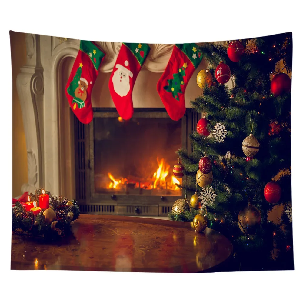 Christmas Tapestry  Tree  Gift Fireplace  Home Room Living  Wall Decoration Background Cloth