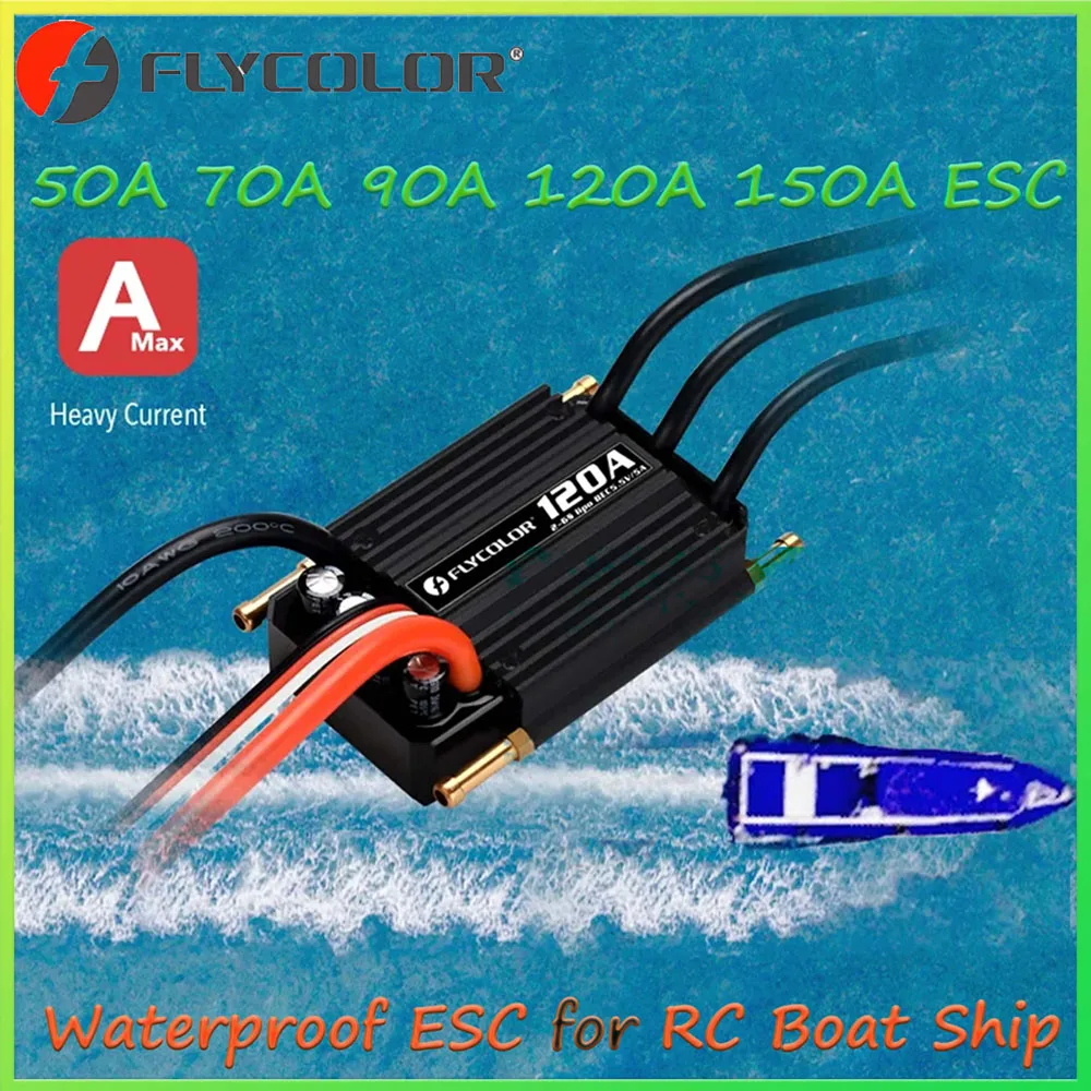 Flycolor FlyMonster RC Boat Waterproof Brushless ESC 50A 70A 90A 120A 150A ESC 2-6S Lipo with BEC Speed Controller for RC Ship