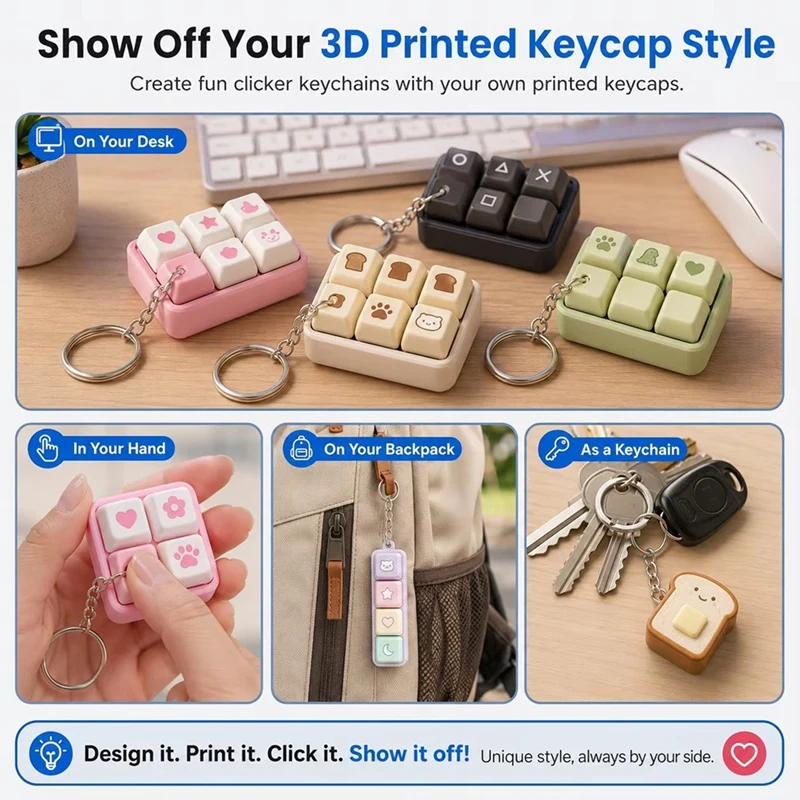 DT21 50PCS Blue Clicky Mechanical Keyboard Switches 3 Pin MX Style with 10 Keychains for 3D Printed Fidget