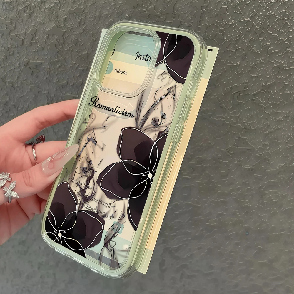 Schwarze Blumen-Romantik-Druck Handyhülle für iPhone 16 14 15 Plus 12 13 14 15 11 17 16 Pro Max Air X XS Transparente Weiche Hülle – Detail 4