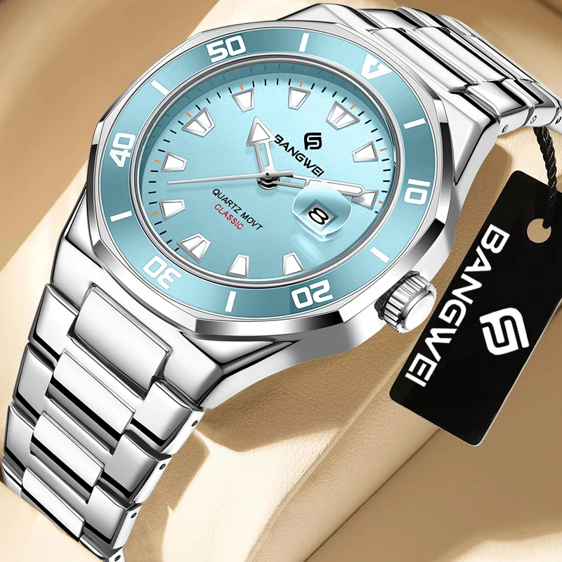 

Мужские часы LIGE Brand BANGWEI из нержавеющей стали, модные, роскошные, кварцевые, водонепроницаемые, классические, с автоматической датой, повседневные.