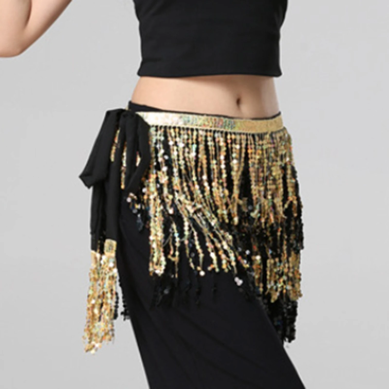 Combhasaki Women's Sexy Party Clubwear Belly Dance Hip Skirt Sequins Tassel Hip Wrap Scarf Ballroom Skirt Stage Show Mini Skirts