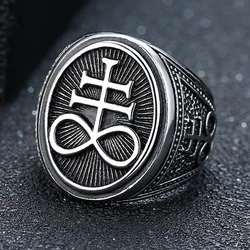 Vnox Sigil of Lucifer Devil Seal of Satan Stamp Ring for Men Casting Stainless Steel Punk Signet Ring Band