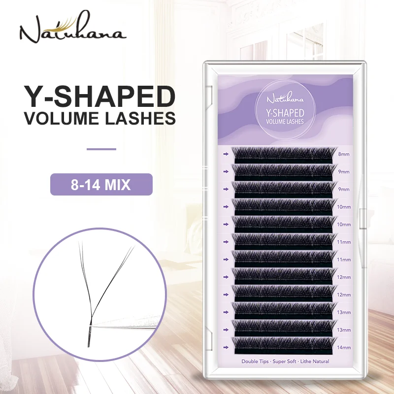 NATUHANA YY Shape Eyelash Extensions C/D Curl Black Y Lashes Premade Volume Fans Individual Eyelashes Supplies Makeup