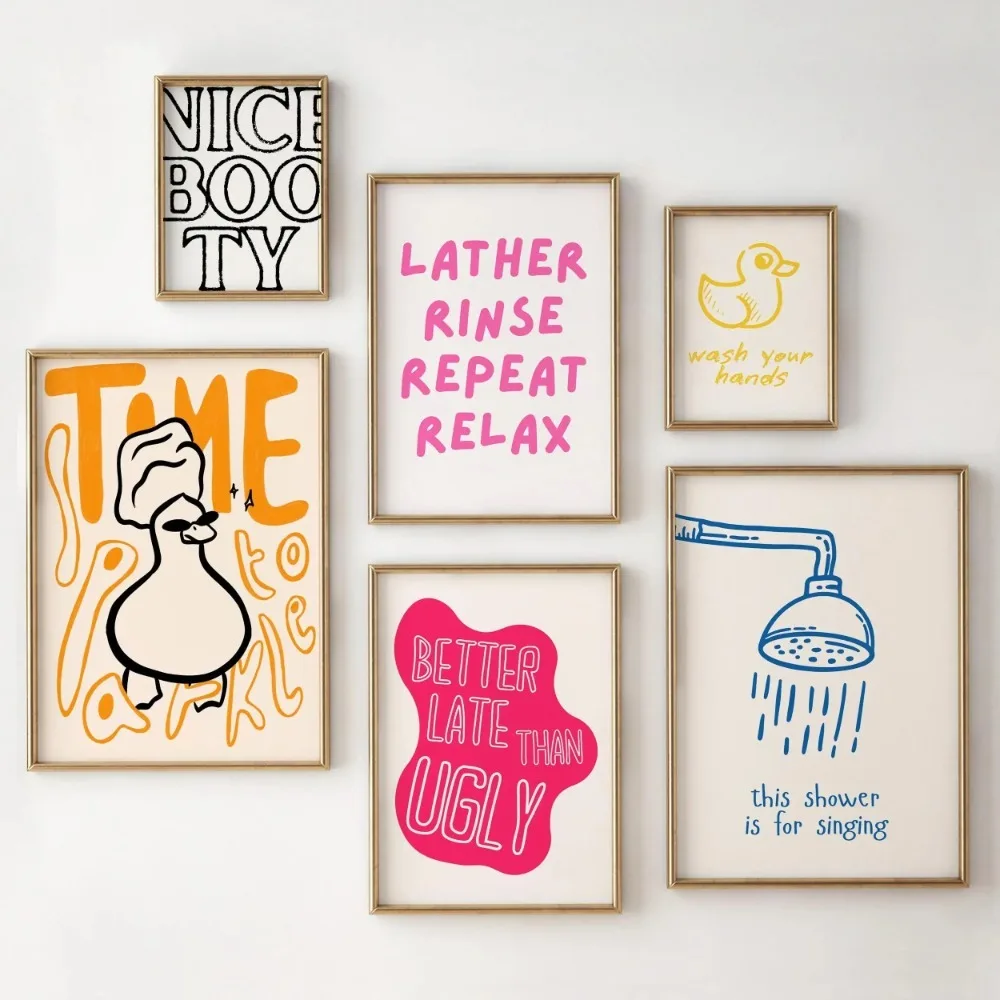 Minimalist Shower Head Funny Duck Quotation Posters Canvas Printing Wall  Bathroom Toilet Home Decor