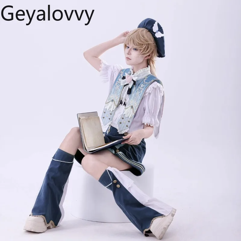 Camisa blanca de manga corta con cuello levantado de Lolita, falda corta de cintura alta, pantalones cortos, conjunto versátil para niñas dulces, Original japonés