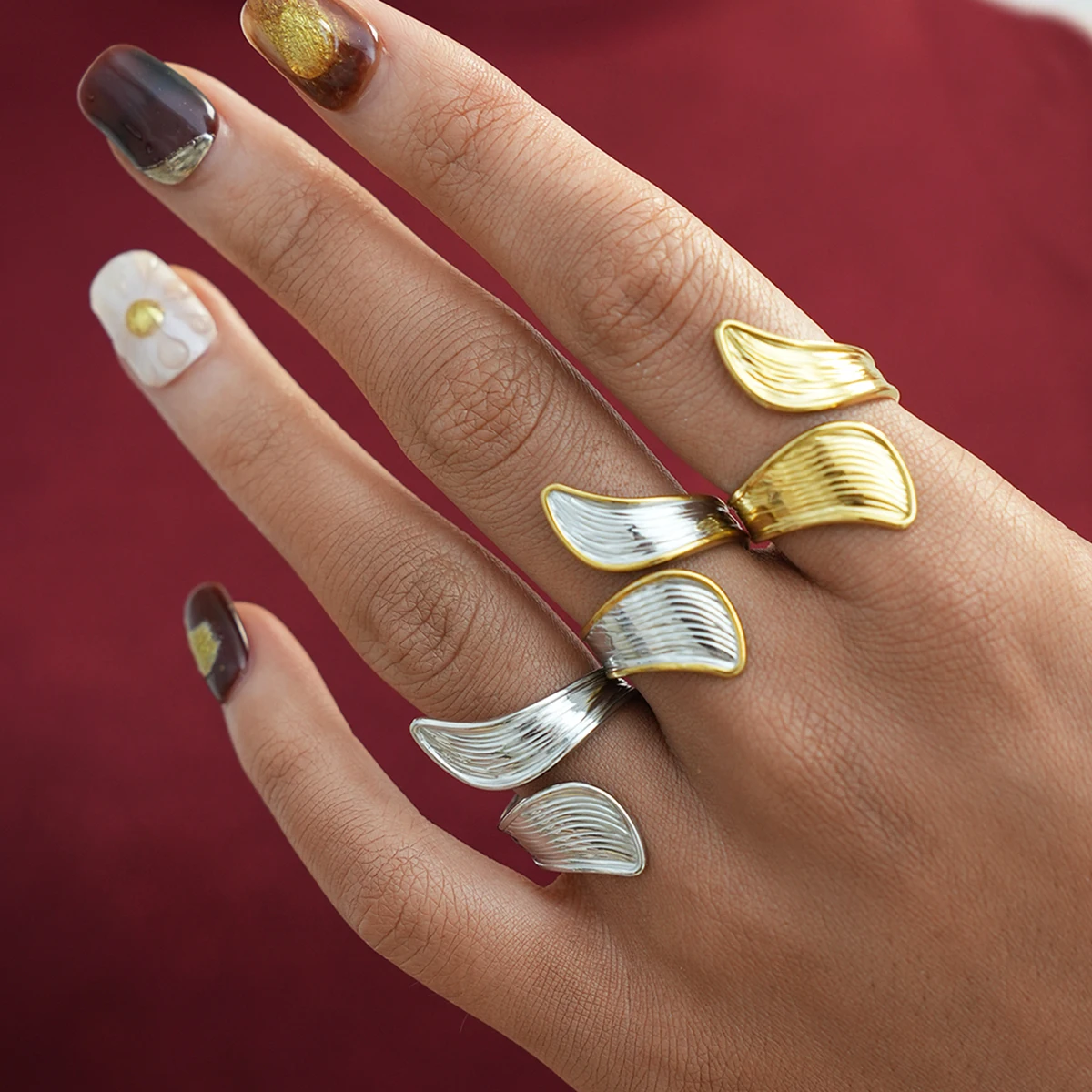 Modische, wasserdichte, verstellbare, offene Ringe aus Edelstahl, Persönlichkeitsanhänger, minimalistisch, 18 Karat vergoldet, trendiger Schmuck für Frauen
