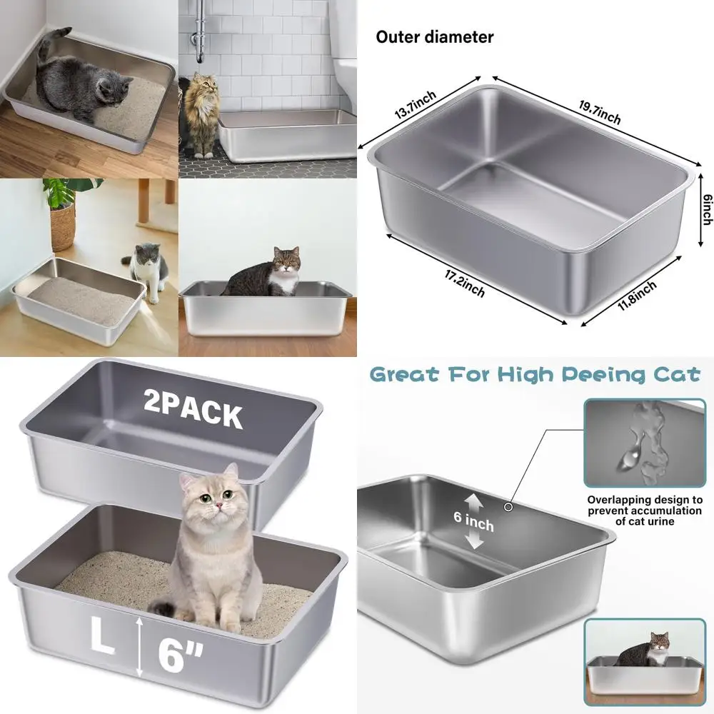 

Двойной набор больших лотков для туалета из нержавеющей стали, 19.7x13.7x6, идеально подходят для кошек и кроликов, легко чистятся, с антипригарным покрытием без запаха