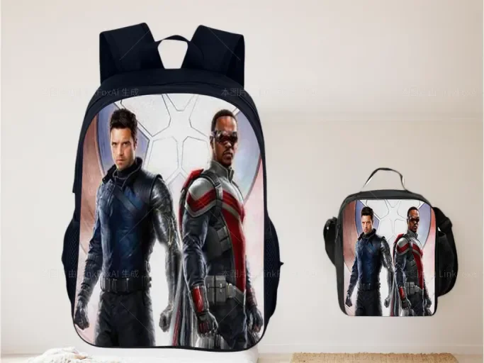 

Super Hero Winter Soldier Classic Student Schoolbag Set,Lightweight Big Backpack with Reusable Lunch Box for Kids