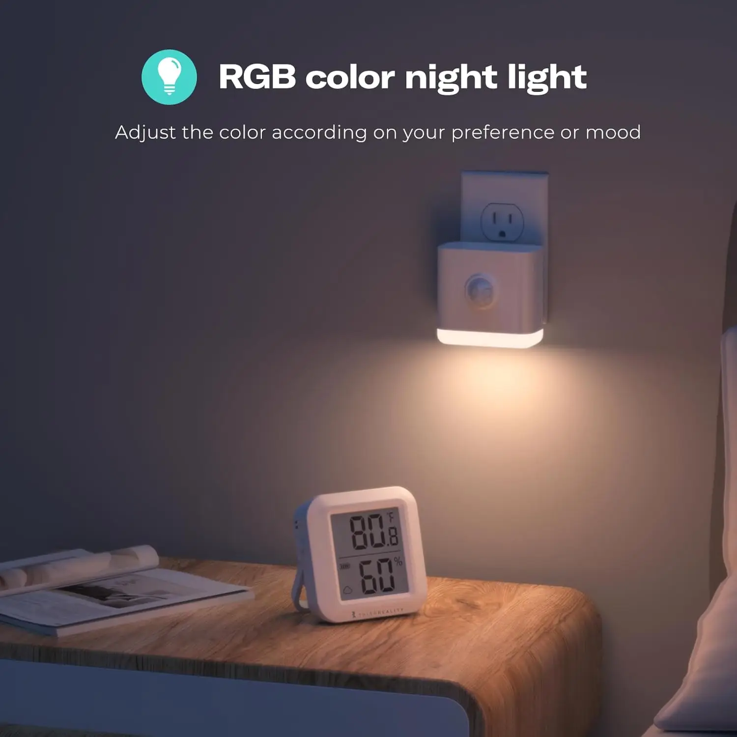 Smart Night Light 2-pack met bewegingssensor, RGB-kleuren en instelbare helderheid, Zigbee Hub vereist