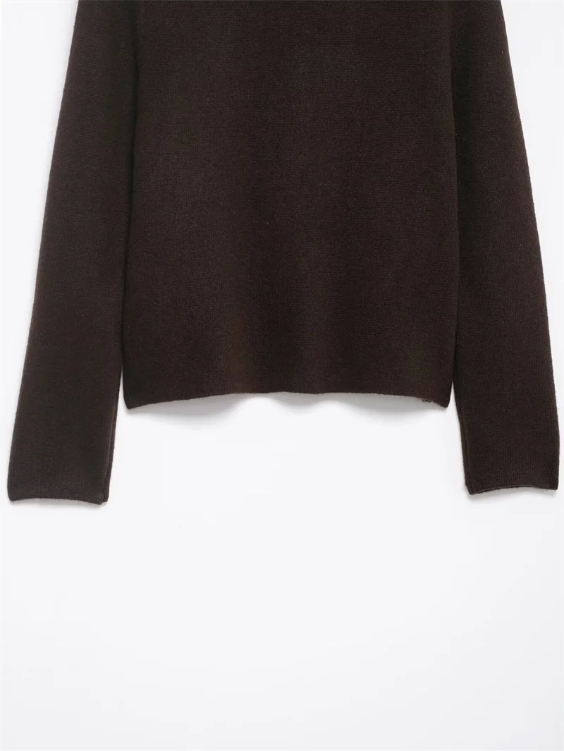 Women's Jacket 2025 Autumn New Style Dark Brown Long-Sleeve Faux Fur Collar Knit Cardigan Jacket Stylish and Elegant