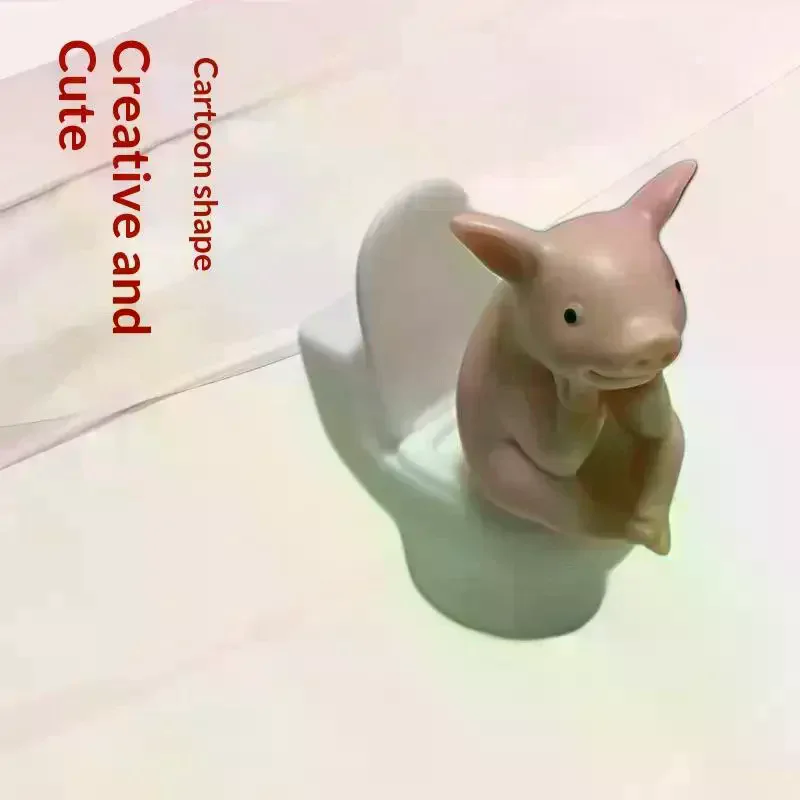 Pig Sitting On Toilet — Pvc Bathroom Statue, Tabletop Or Wall-Mount Decor — Father's Day Gift For Home & Office 1PC Cute
