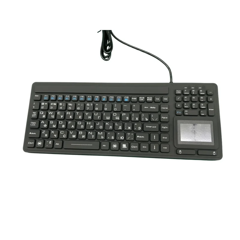 Washable Russian Silicone Keyboard with Touchpad for Medical & Food Processing Environments