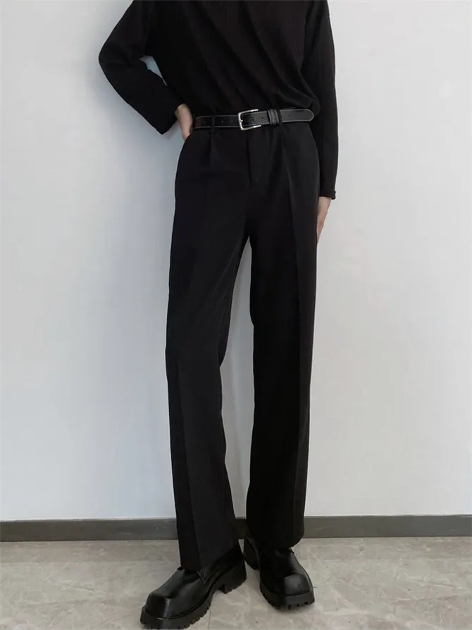 

Черные повседневные мужские брюки-костюмные штаны с широкими штанинами, весенние, модные, прямого кроя, свободные, длинные, струящиеся, удобные, молодежные, популярные