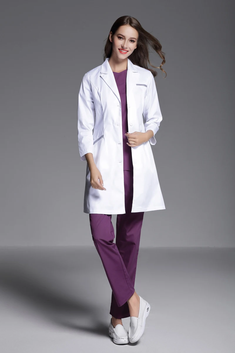 Uniforme blanc anti-rides à manches longues pour femmes, vêtements de travail pour la gestion de la peau, vêtements d'extérieur de test de laboratoire, clinique dentaire, automne