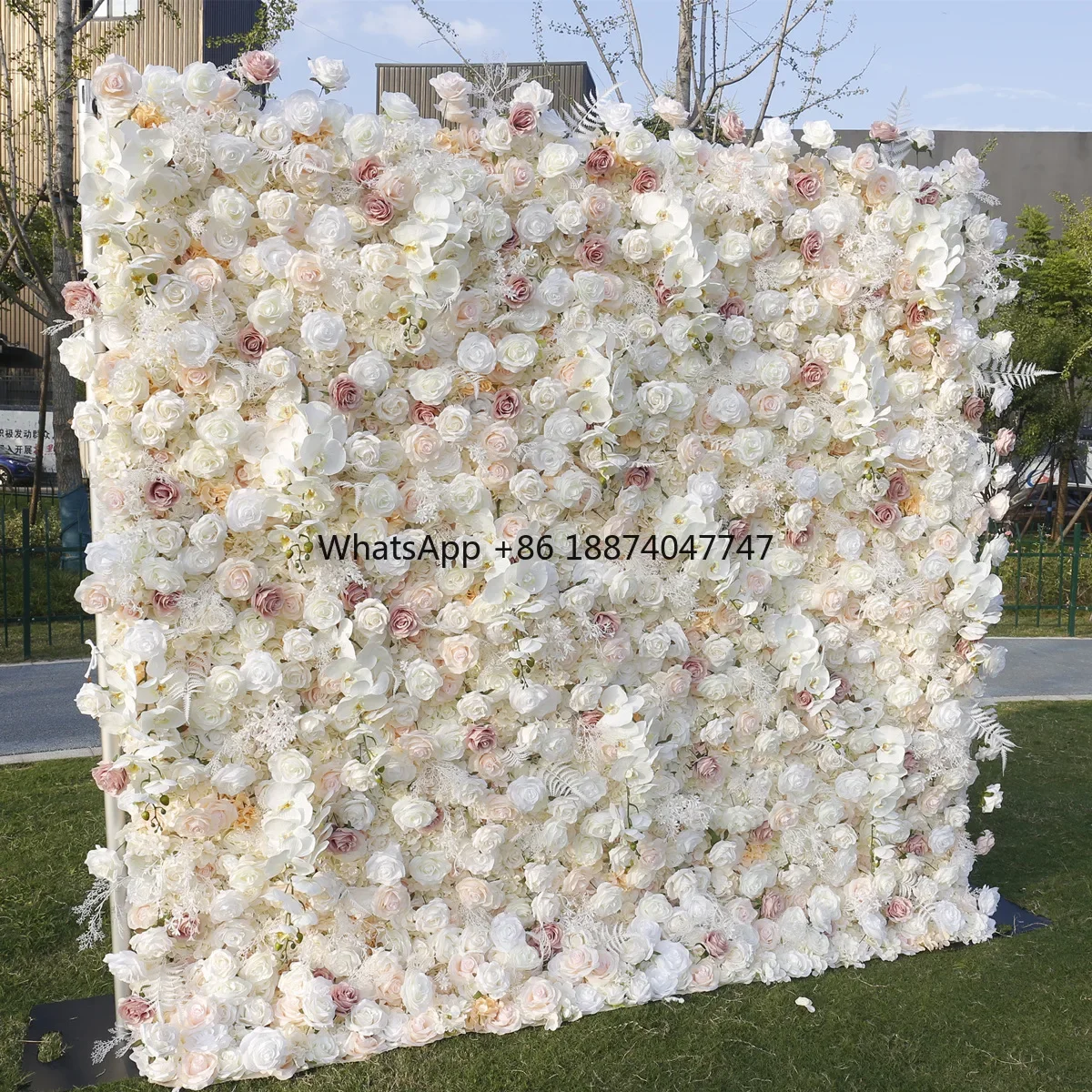 

Hot sale Silk Floral Panel Custom 5D Artificial White Rose Flower Wall Wedding Decoration Stage Background Flower Wall