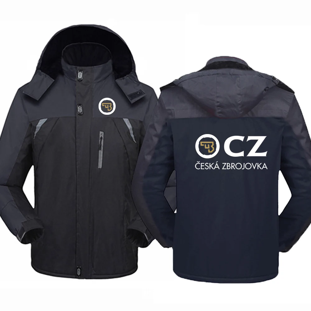 

2023 Winter Men CZ Logo Hooded Removable Cap Windproof Coat New Ceska Zbrojovka Print Thicken Warm Cold Proof Windbreaker Jacket