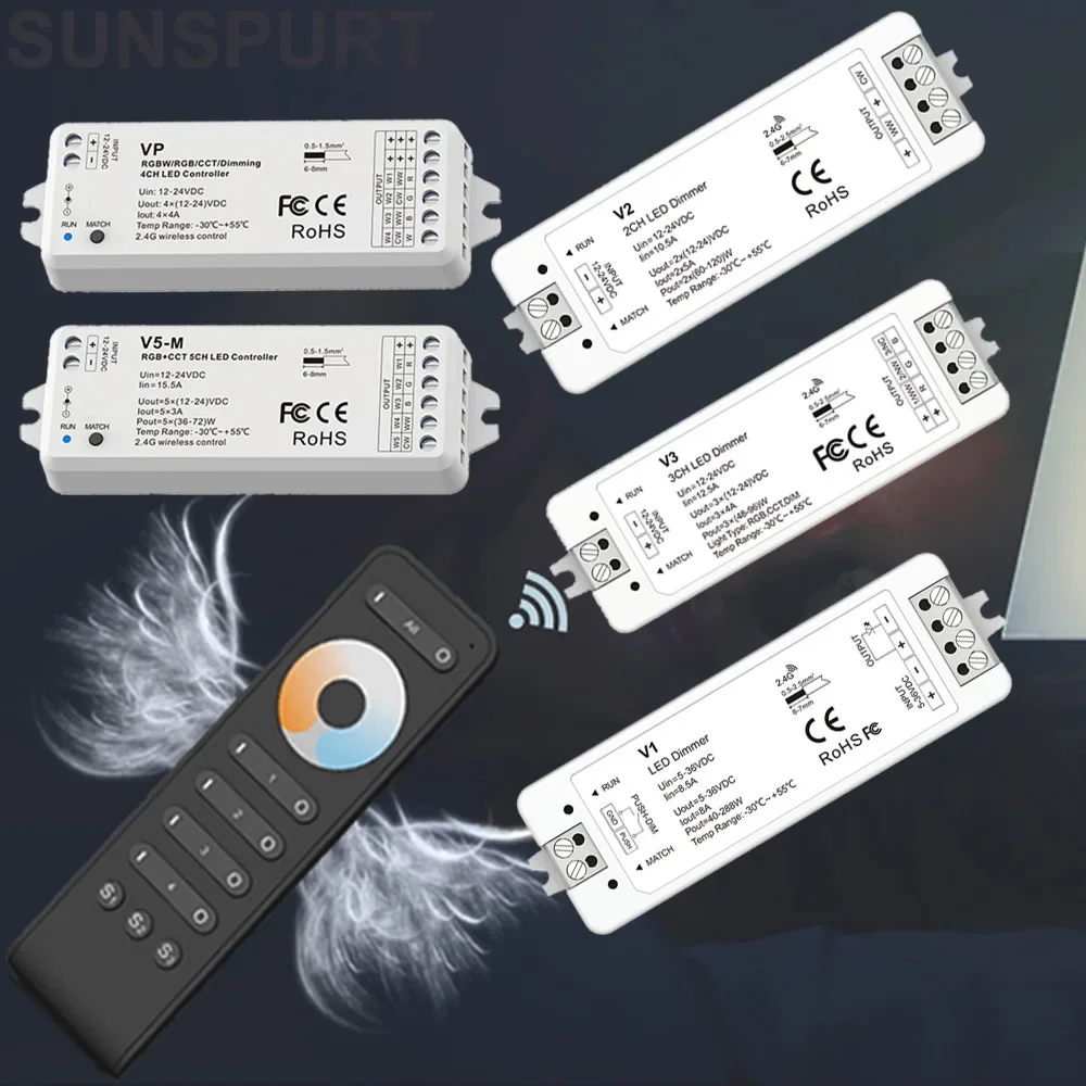 

1 шт. V1 V2 V3 VP V5-M Skydance DC12-24V 1-5CH RGBW RGB + CCT DIM-контроллер 2,4G для светодиодной ленты, одноцветный светодиодный диммер CCT