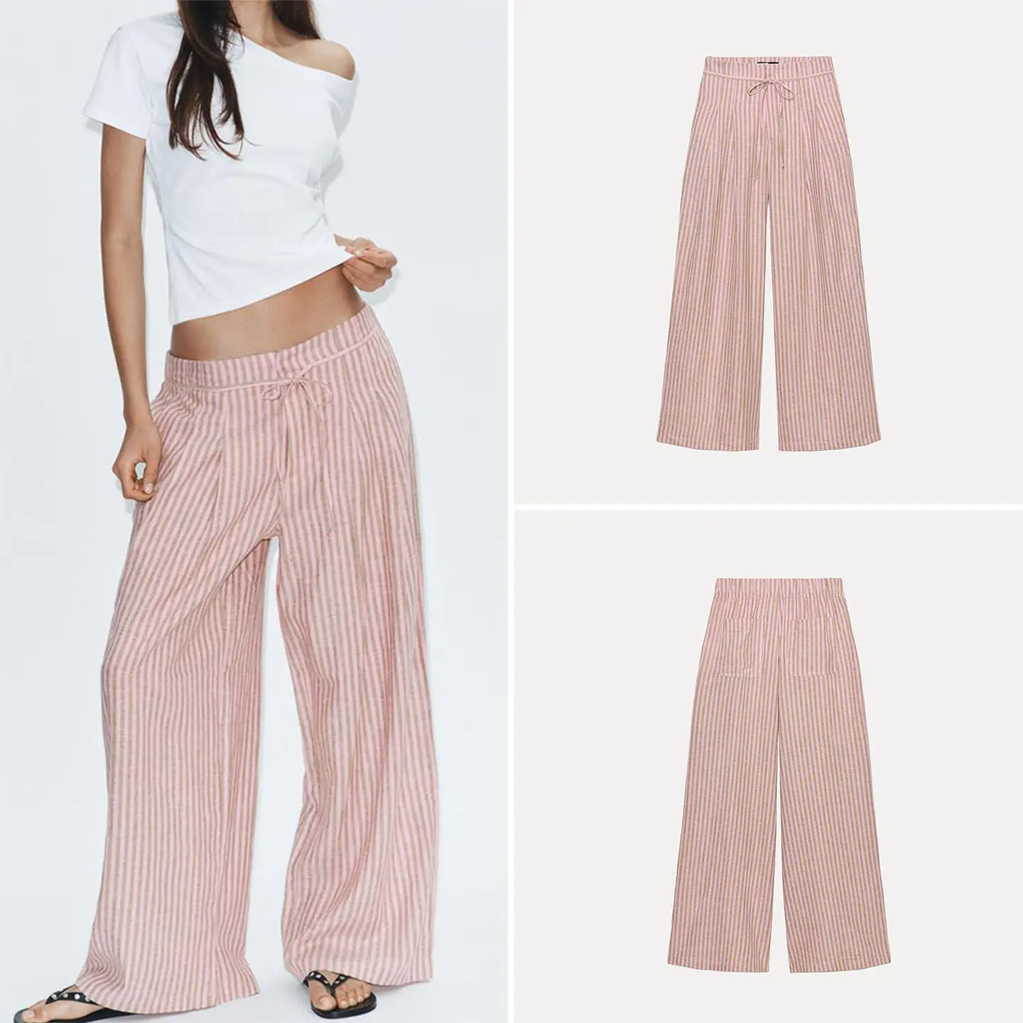 

Fashionable Striped Straight Leg Pants Casual Leisure Women's Clothing Summer 2026 New Arrival ZADATA Brand Natural Waist