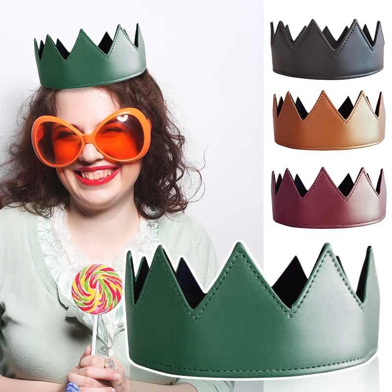 Medieval Retro Gothic Punk Crown Headband PU Leather Hair Ornament Headwear Birthday Party Role-playing Prop Costume Accessories