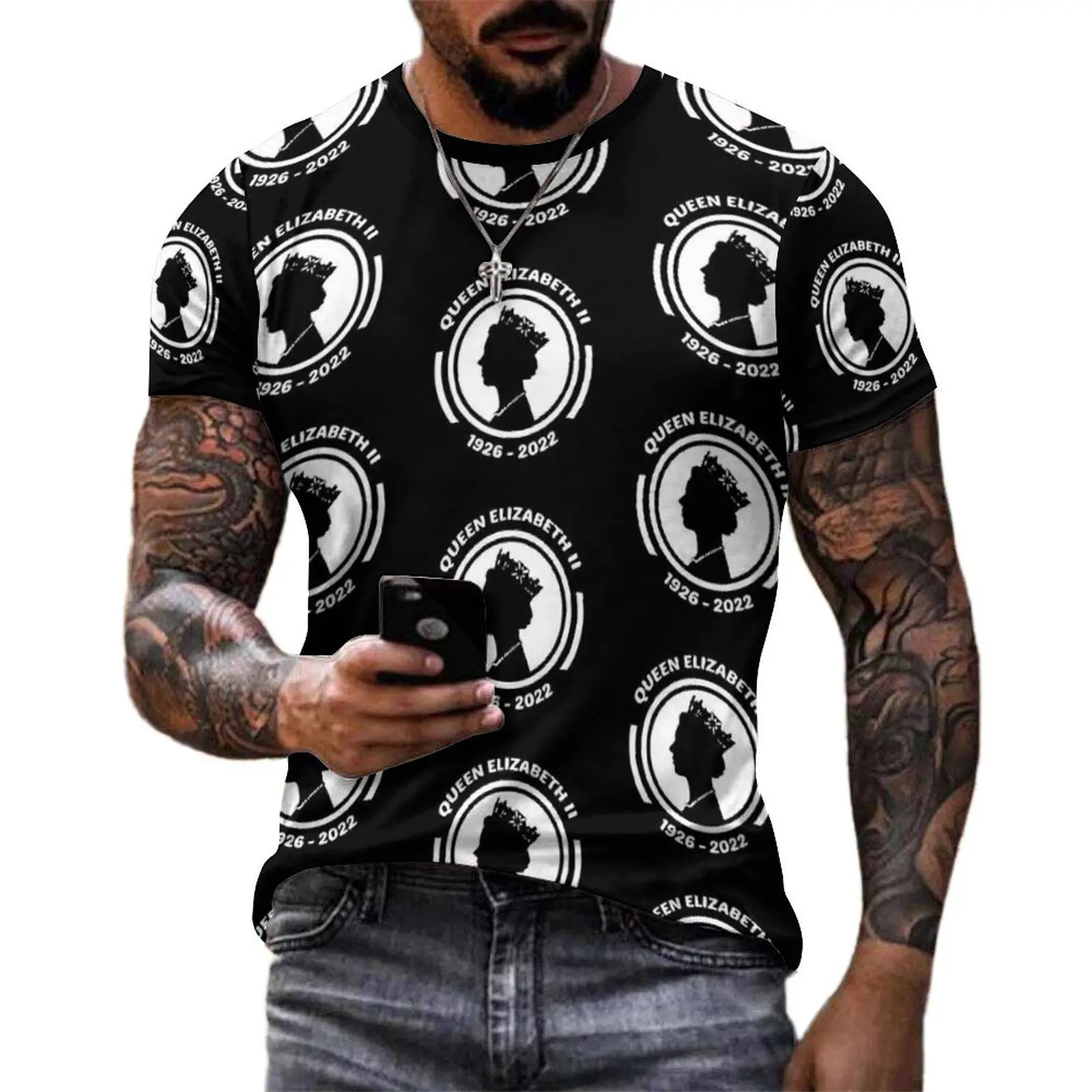 Rip Queen Elizabeth II T Shirt London Bridge Has Fallen Cool T Shirts Mens Casual Tee Shirt Summer Short Sleeve Pattern Tees