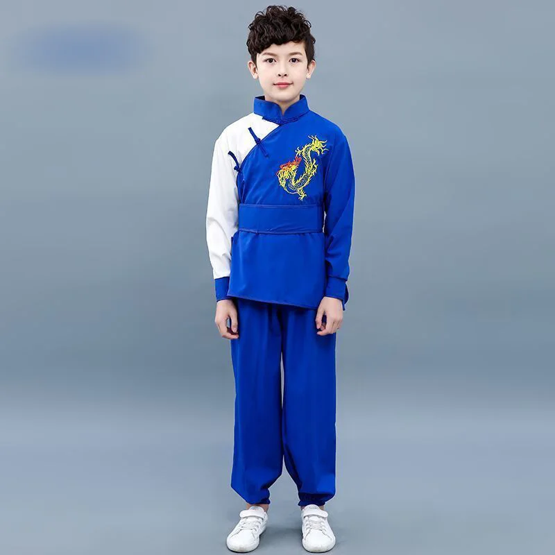 Children's Martial Arts Performance Clothing Chinese Embroidery Kungfu Uniform Long-Sleeved Wushu Training Clothing Suit LE454