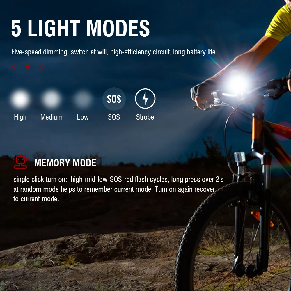 BORUiT LED Bicycle Front Rear Light TYPE-C Rechargeable Bike Headlight Bicycle Accessories Waterproof Cycling Lamp MTB Mountain