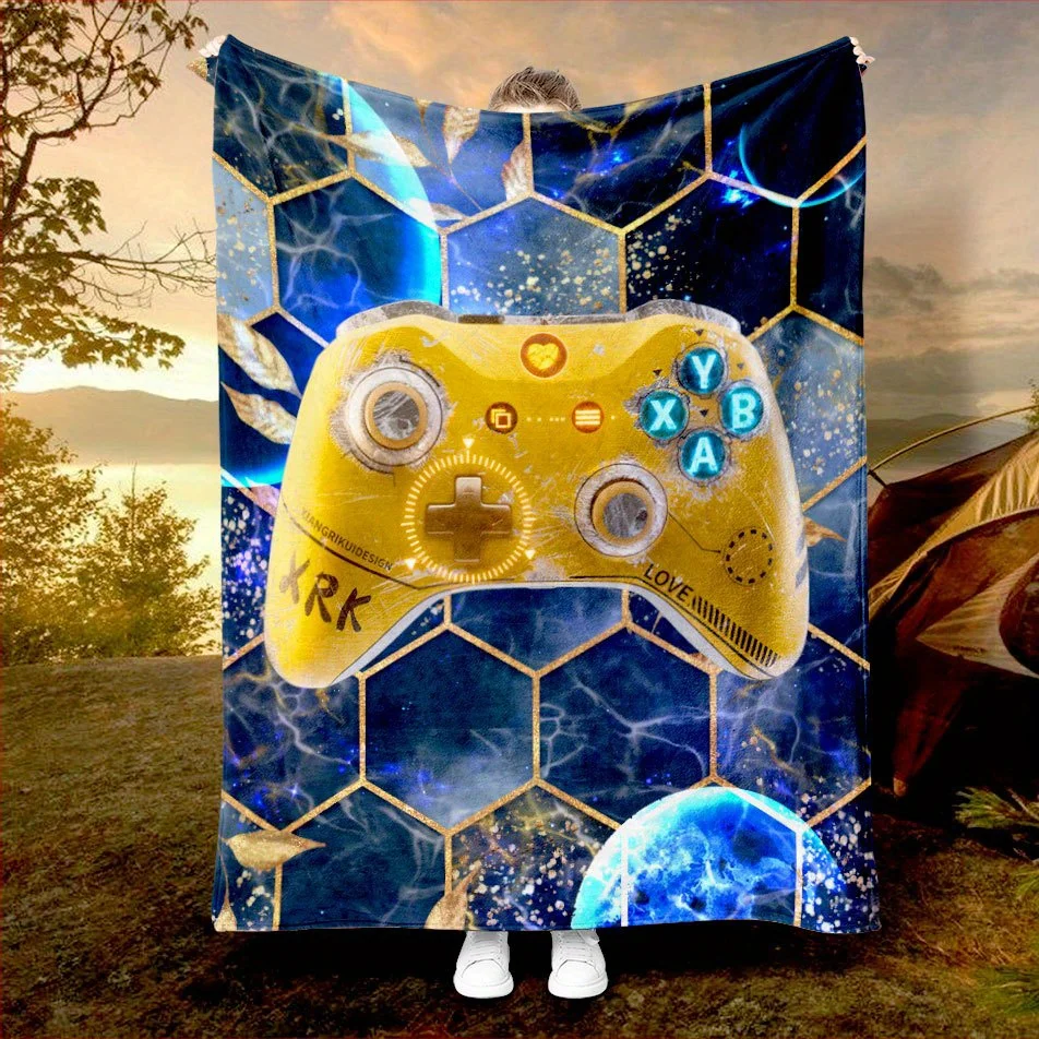 Gamer Floral Controller Blanket Reversible Flannel Throw for Gaming Enthusiasts AllSeason Comfort Playful Tech Gift