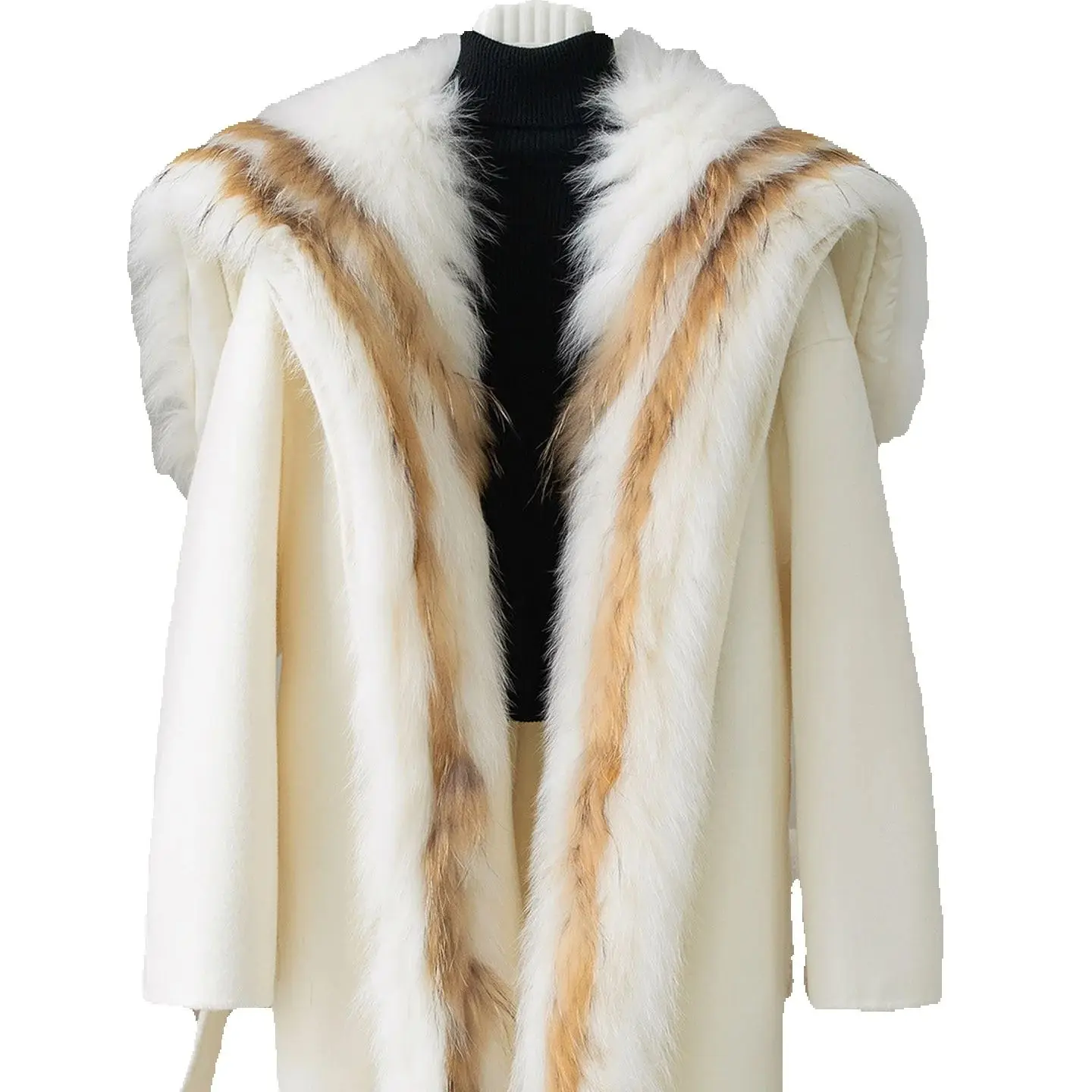 

2025 шерстяное шерстяное пальто, осенне-зимний новый стиль, меховой воротник с лисьим мехом, высококачественное двустороннее кашемировое пальто для женщин средней длины