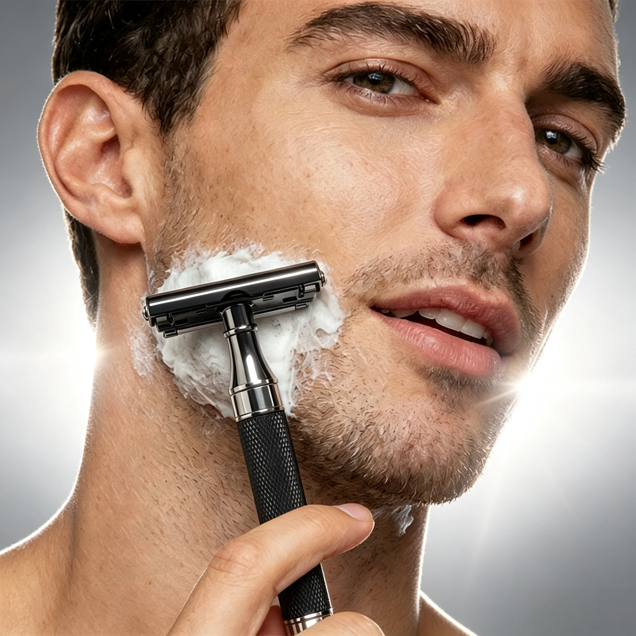 Men's Double Edge Safety Razor Set for Manual Wet Shaving with 10 Blades Leather Pouch And Metal Shaver Gift Box