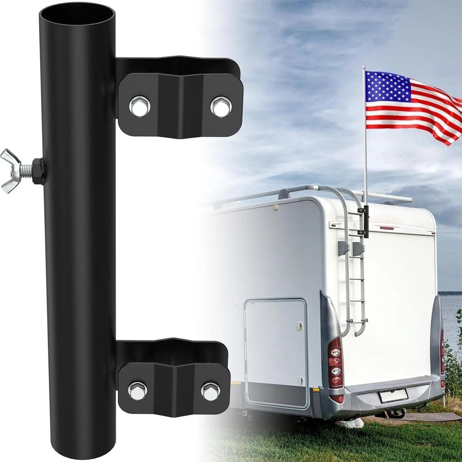 RV Flag Mount RV Flag Pole Holder Adjustable Heavy Duty Weather-Resistant Bracket Steel Rust-proof For Home Display Patriotic