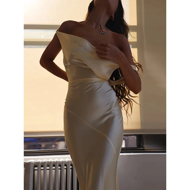 Bonny cinta de espaguete sexy sem costas cetim deslizamento maxi vestido para mulheres roupas de moda sem mangas vestidos longos roupas