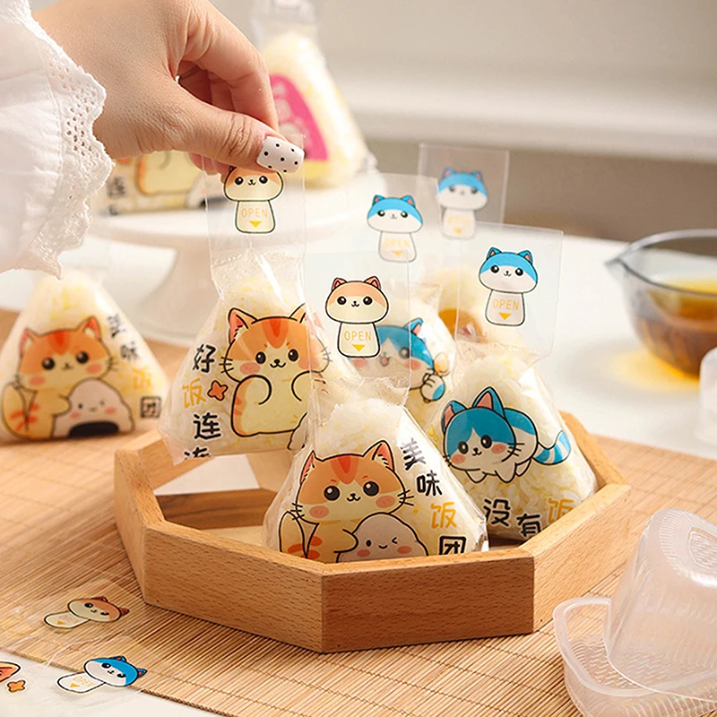 100Pcs Lovely Cartoon Triangle Rice Ball Packing Bag Seaweed Onigiri Sushi Making Mold Tools Bento Accessories