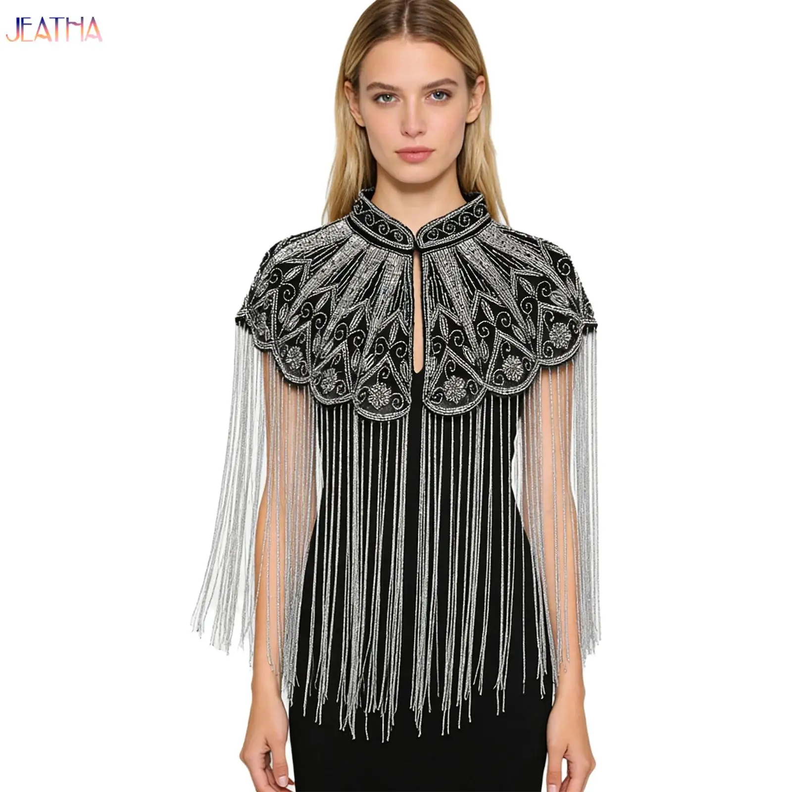 

Indian Delicate Beaded Shawl Women Long Tassel Cheongsam Cloud Shoulder Handmade Beaded Fashion Show Gown Ancient Style Shawl