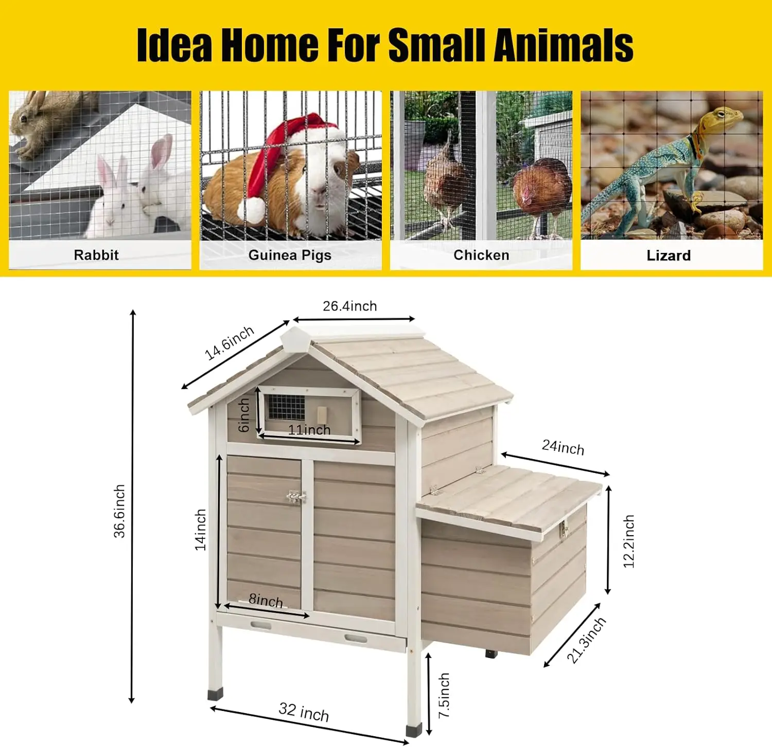 Petscosset Chicken Coop with Nesting Box, Hen House with Ramp Outdoor Poultry Cage with Pull Out Tray