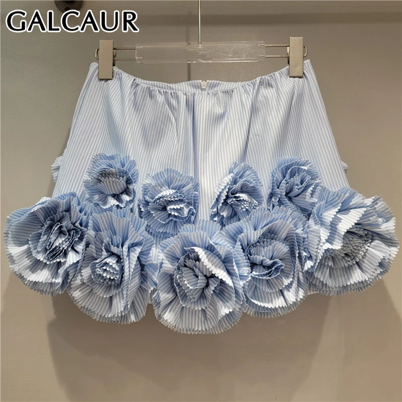 

GALCAUR утягивающие юбки в полоску с цветными блоками для женщин, элегантная юбка с высокой талией в стиле пэчворк с 3D цветами, женская одежда, новинка
