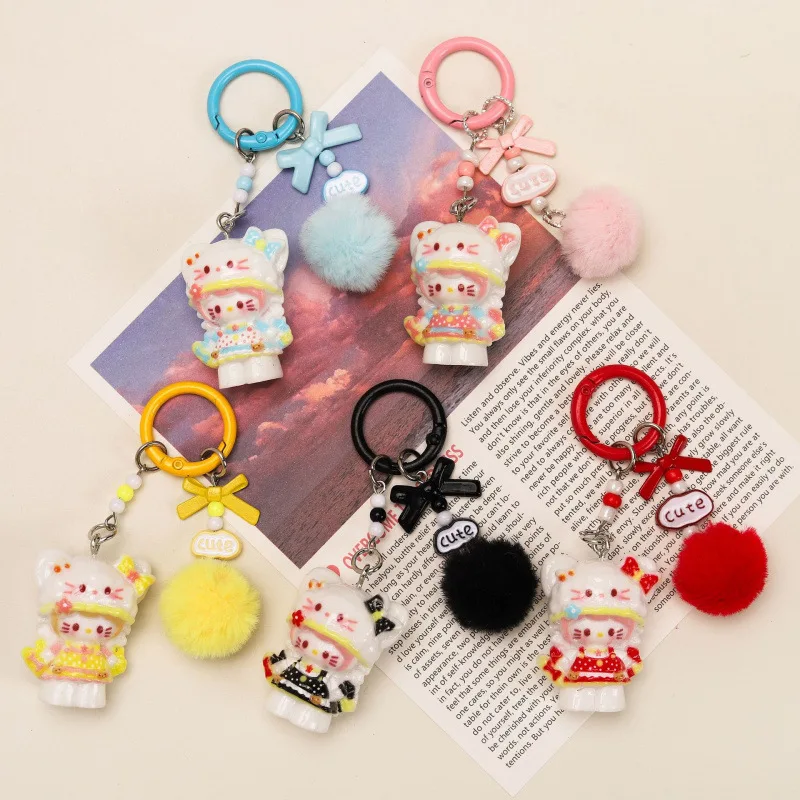 

New Hello kitty Keychain Cute Cartoon Creativity Schoolbag Pendant New Fashion Exquisite Flocking Toy Pendant Gift