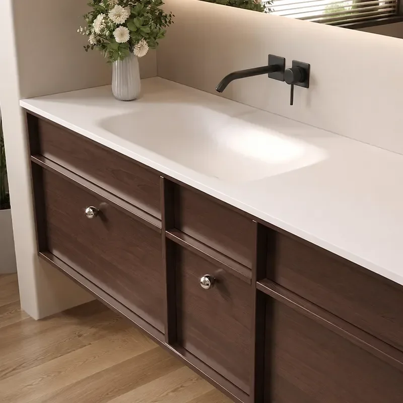 Medieval Style Rock Slab Hot Bending Integrated Bathroom Cabinet Modern Simple Washstand Hand Basin Combo