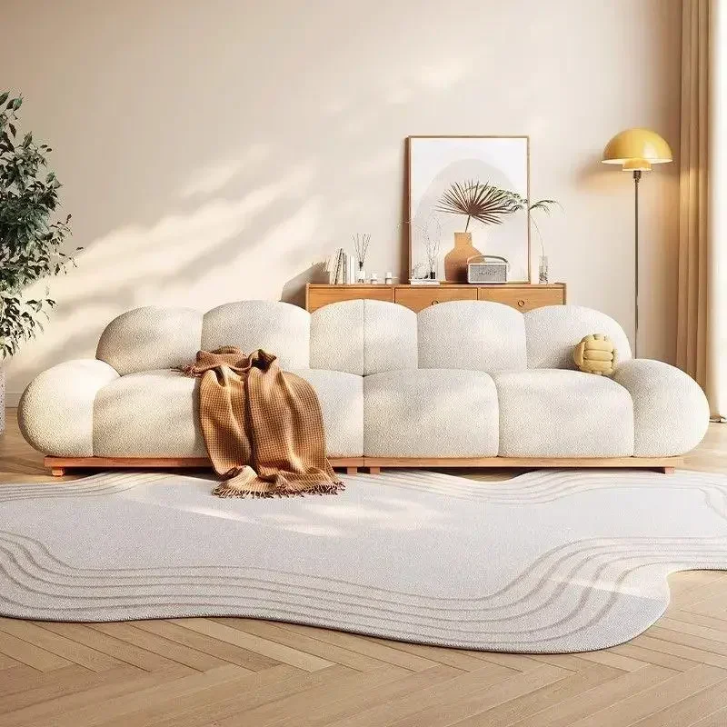 Cherry wood sofa lamb wool living room simple modern style furniture Japanese log straight row cloud sofa three people