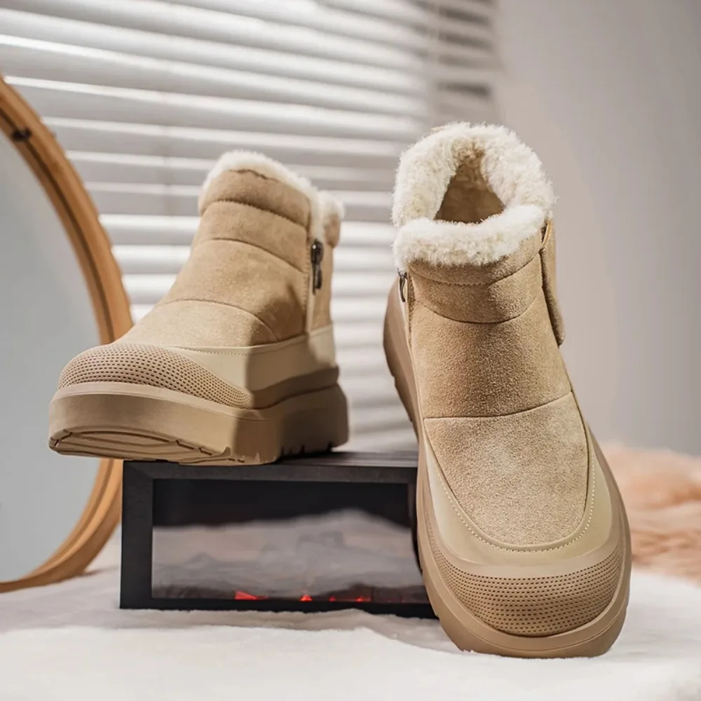 جديد المرأة الشتاء الفراء الأحذية الجلدية الدافئة والرياح نمط أحذية نسائية ملابس عصرية ، في الهواء الطلق عدم الانزلاق وحيد #4