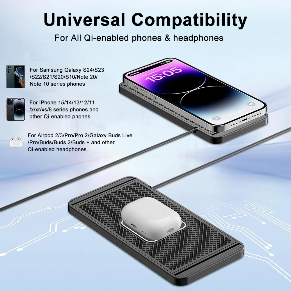 Car Wireless Charger Silicone Non-Slip Pad for iPhone 15 14 13 12 Samsung S24 S23 Xiaomi Car Phone Fast Induction Charging Pad