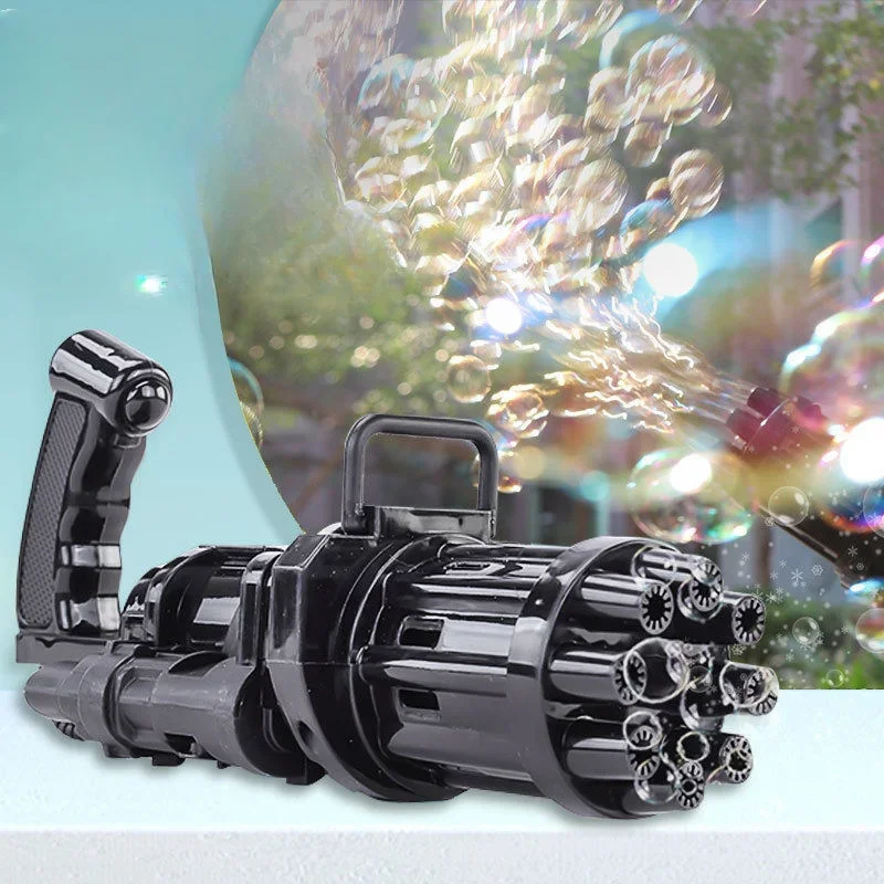 ปืนยิงฟองสบู่อัตโนมัติ 10 รู Gatling ของเล่นเด็ก ปืนของเล่นน้ำยาสบู่ ของเล่นกลางแจ้งสำหรับเล่นในสระน้ำในฤดูร้อน ของขวัญสุดสนุก เครื่องทำฟองสบู่