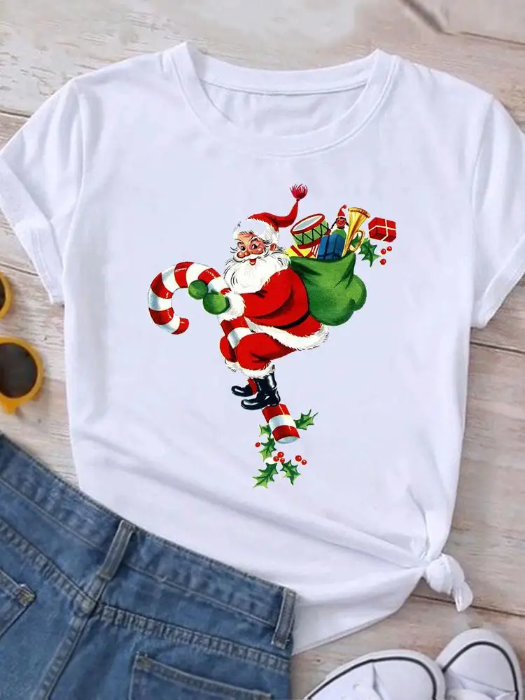 Santa Claus 90s Christmas New Year Holiday Graphic T Shirt Print T-shirt Top Women Fashion Clothing Female Short Sleeve Tees