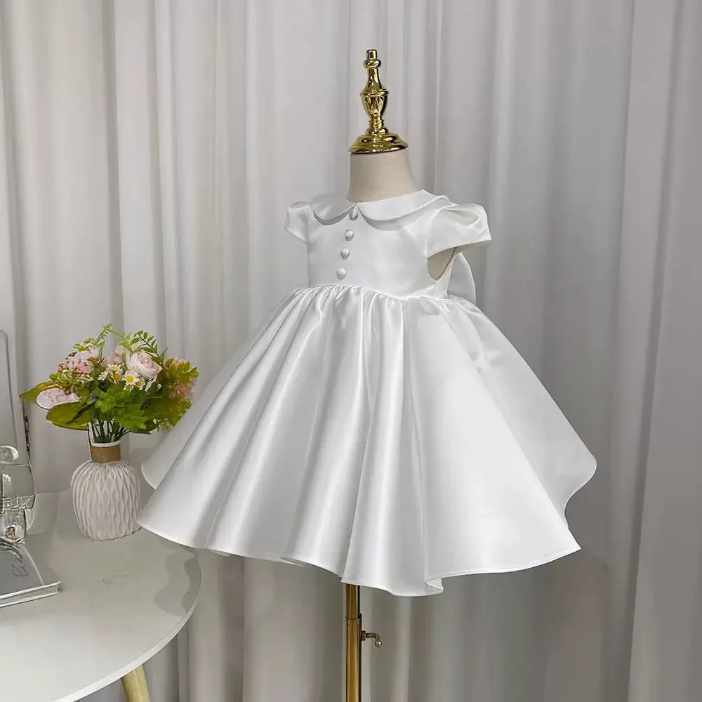 Baby Girls 1 st Birthday Baptism Satin Princess Ball Gown Children Cute Doll Collar Bow Design Wedding Party Dress y1315