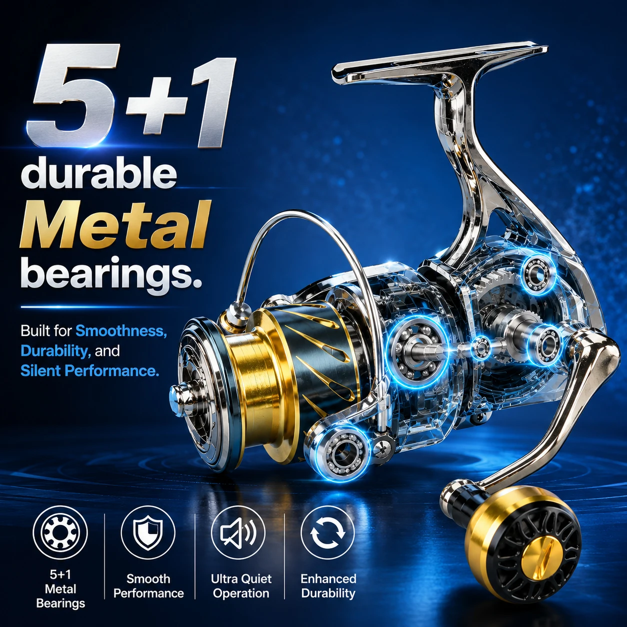 ANATONO Angelrolle mit Metallgehäuse, Übersetzungsverhältnis 5,2:1, maximale Bremskraft 18 kg, geeignet für Süß- und Salzwasser – Detail 4